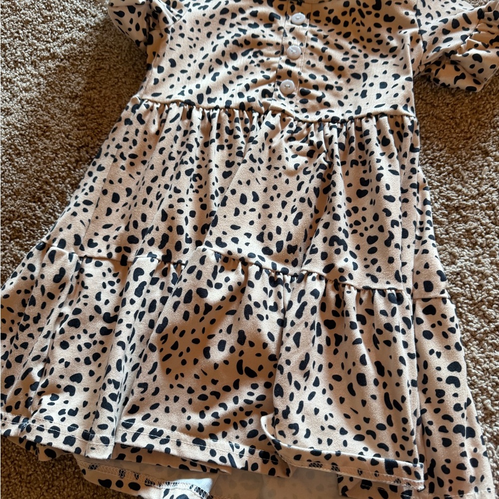 Beige and Black Dalmatian Print Tiered Dress